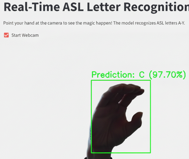 Image of Sign Language Recognition App through Web Browser